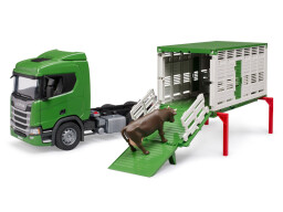 Bruder Scania Přepravník zvířat s figurkou krávy 1:16